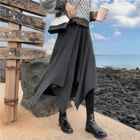 qiukichonson midi long skirts womens 2021 autumn winter goth high waisted asymmetrical high low ruched knitted black skirts rok