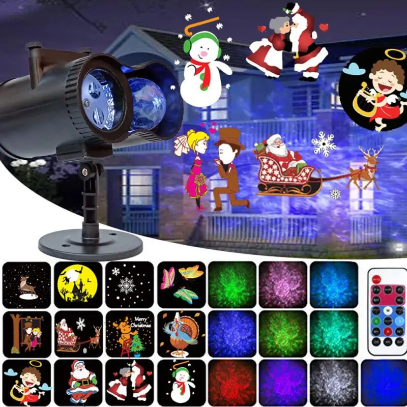 12 Patterns Double Tube Remote Control Rotating Led Wedding Party Landscape Holiday Christmas Projection Light Colorful New Year |