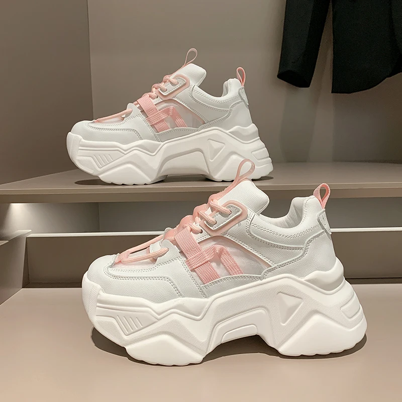 

Thick Bottom Sneakers Women Platform Shoes 2021 Fashion Breathable Mesh Ladies Trainers Chunky Sneakers Woman Sport Basket Femm