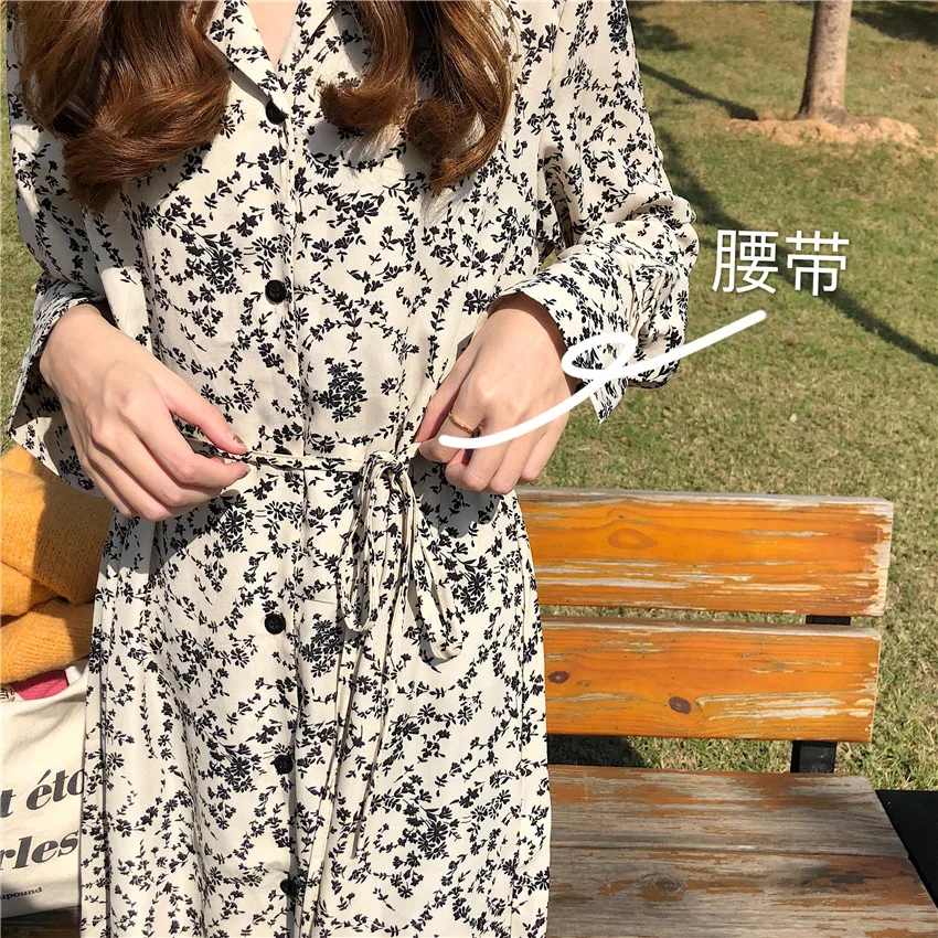 

Autumn Winter Black Vintage Floral Chiffon Dress Boho Elegant Women Party Long Sleeve Dress Vestidos