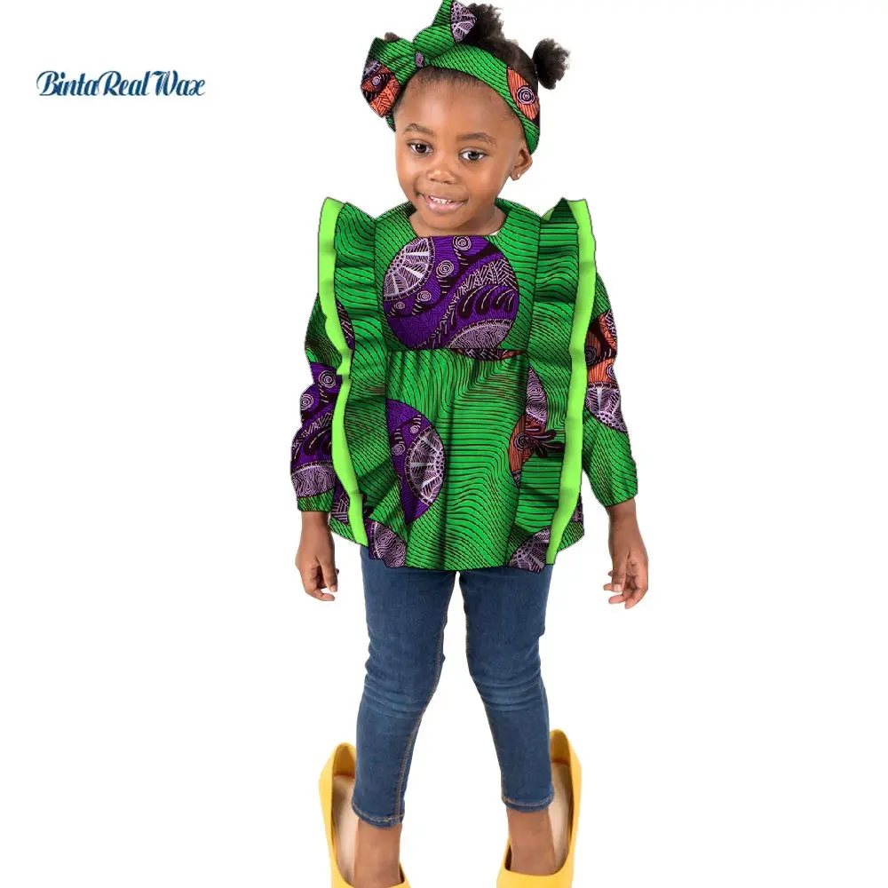 

Africa Traditional Girl's Tops Shirt Bazin Riche African Wax Print Patchwork Cotton Shirt for Girl Children Kids Clothing WYT591