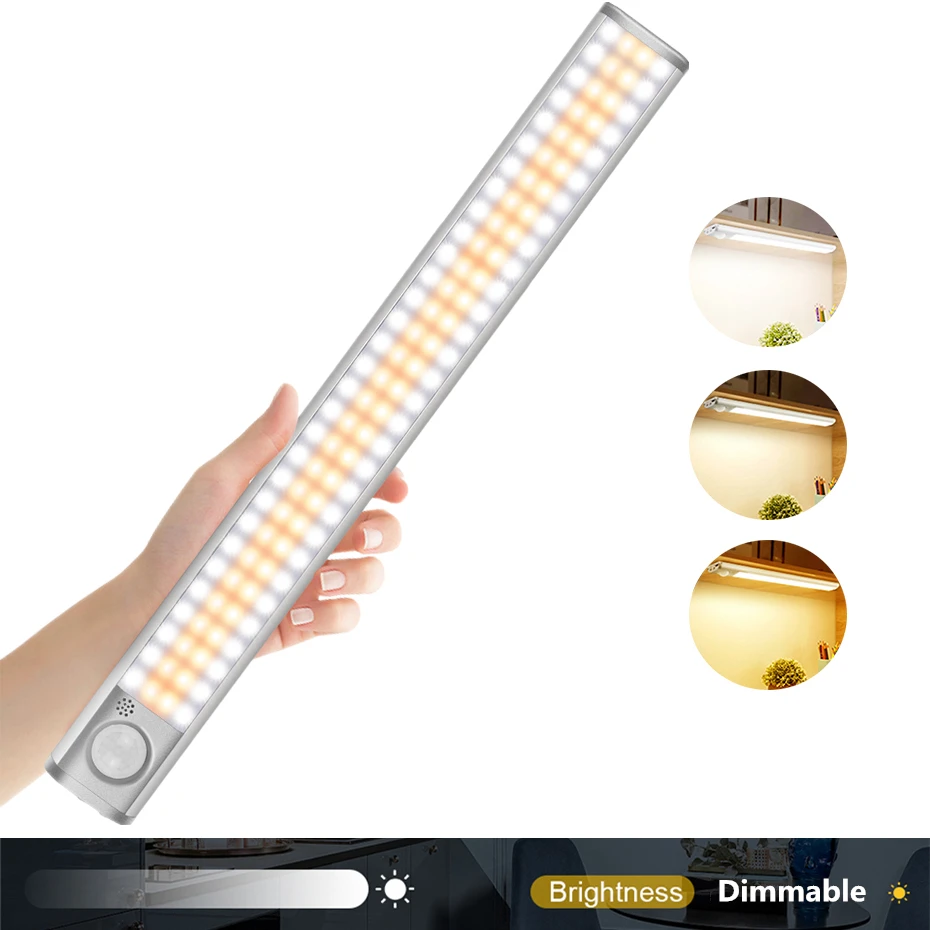

80/120/160 LEDs Night Light Wireless Motion Sensor Cabinet Closet Light Dimmable USB Rechargeable Night Lamp For Bedroom Kitchen