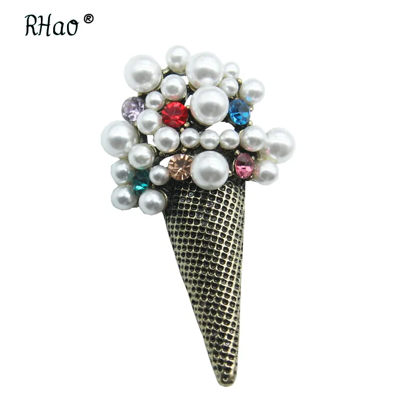 Женская Винтажная брошь в форме мороженого RHao золотистая с пряжкой для пальто