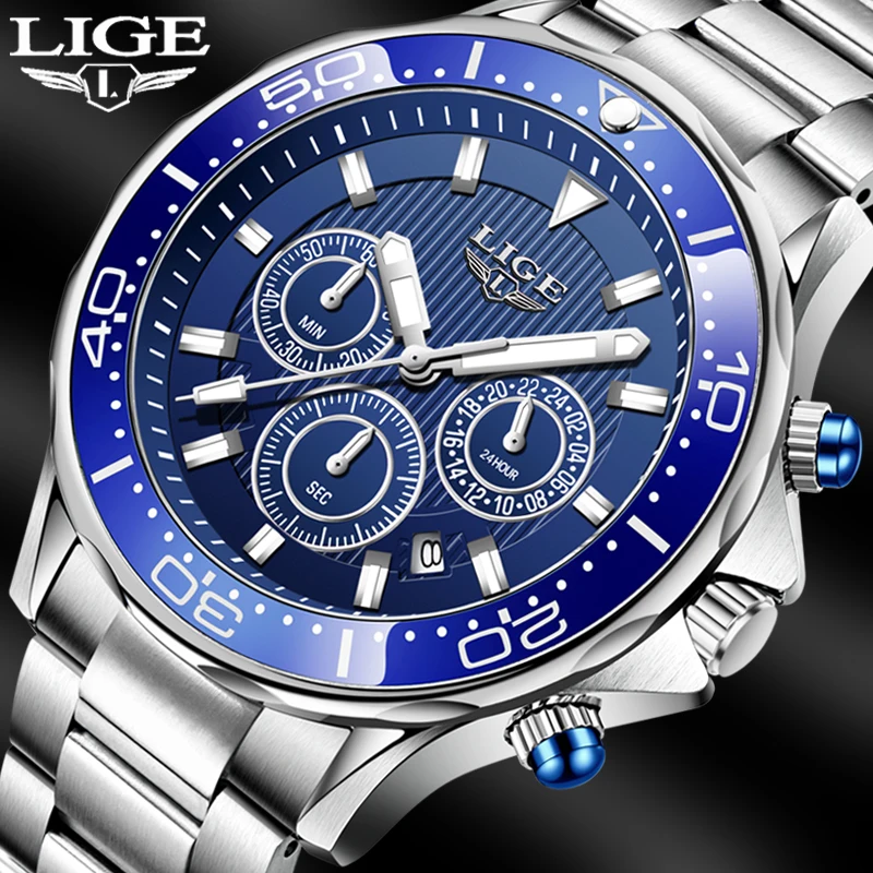 

Relogio Masculino 2021 New LIGE Men Watches Top Brand Luxury Sport Chronograph 316L Steel Quartz Clock Waterproof Big Dial Watch