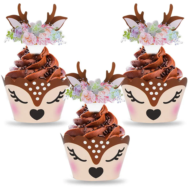 

24/48Pcs Christmas Cupcake Wrapper Cake Toppers Christmas Elk Cake Cup For Xmas New Year Birthday Party Decor Baking Tools Noel