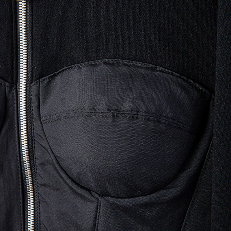 

Zipper Loose Fit Shaped Spliced Black Jacket New Hooded Long Sleeve Women Coat Fashion Tide Autumn Winter 2021 1DD3136