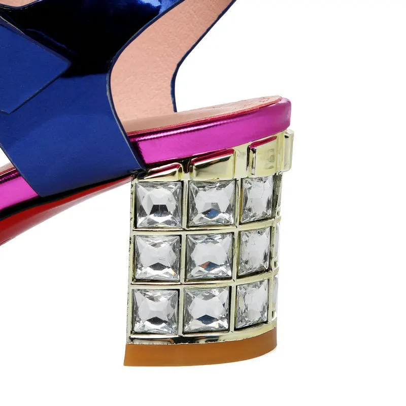 

New Gladiator Women Genuine Leather Sandals Crystal High Heels Mix-color Fashion Shoes Woman Female Wedding Party Sandal