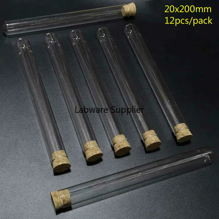 

Round Bottom Free Shipping 12pcs/lot 20x200mm Glass Test Tube with Cork Stopper for Kinds of Schools Laboratory Glassware