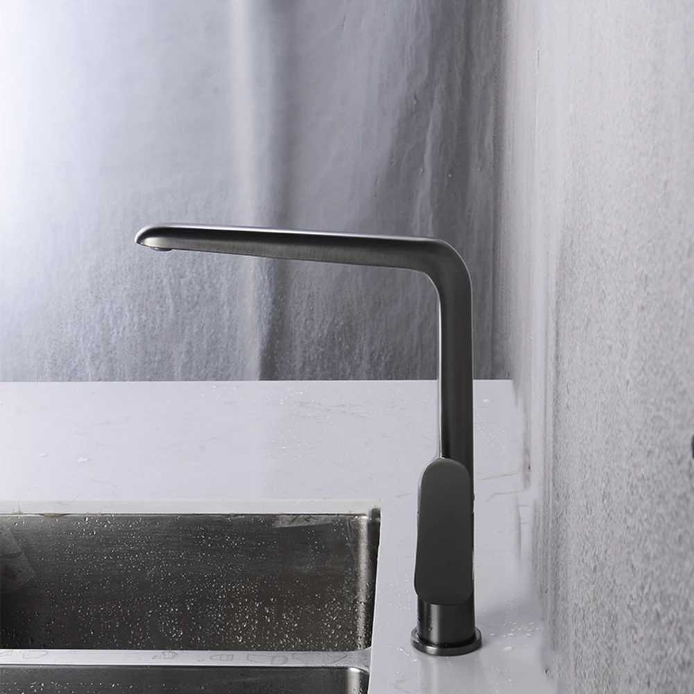 

Kitchen sink faucet single handle hot & cold water deck mounted kitchen gun gray / matte black / brushed gold