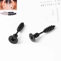 unique fashion screw stud earrings false puncture hot selling black silver color earrings for women ear jewelry 24x8mm1 piece
