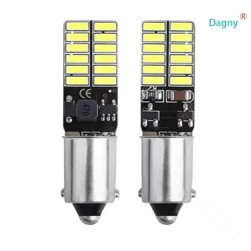 

50 шт., Автомобильные светодиодные лампы BA9S T4W T11 Canbus 4014 24 SMD