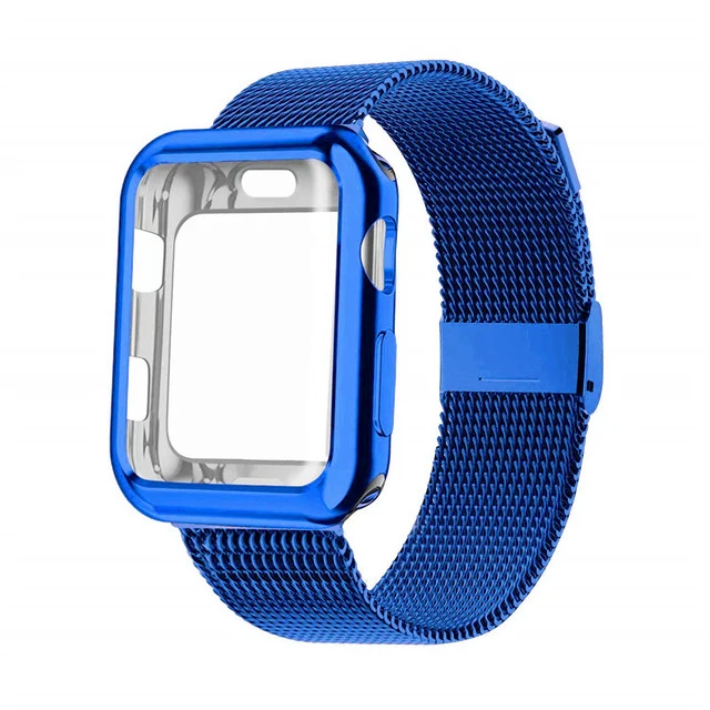 blue Milanese Loop band с чехол для Apple Watch Series 4/3/2/1 38 мм 42 мм 40 мм 44 мм Нержавеющая сталь на запястье браслет для iwatch - Цвет ремешка: blue