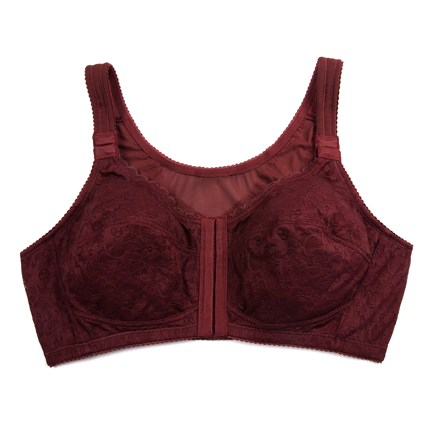 

Women's Front Closure Posture Wirefree X-shapeBack Support Lace Bra Non-padded,
