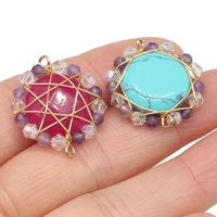 2pcs natural stone connector winding round shaped semi precious for jewelry making charms diy necklace bracelet accessory