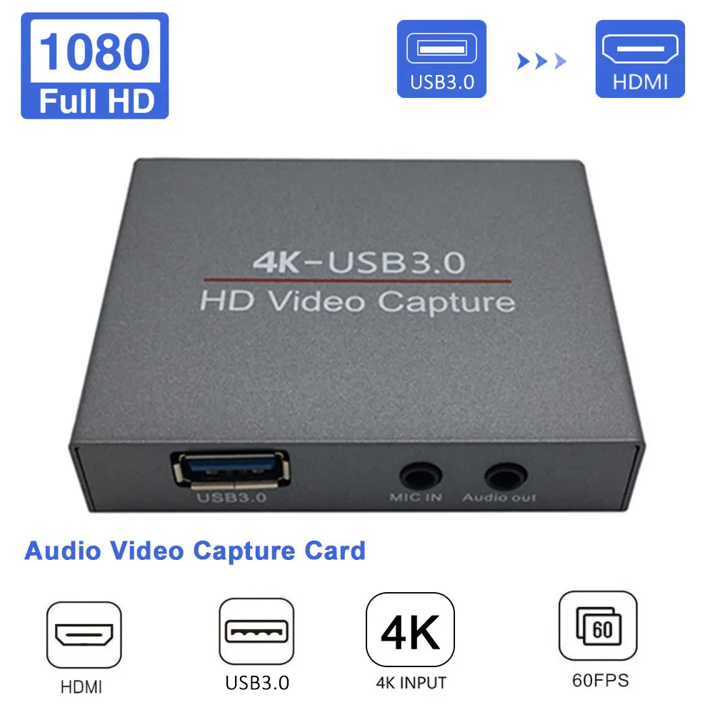 

4K 1080P HD To USB3.0 Video Card Recording Drive Free Live Broadcasting HDMI-Compatible Audio Game Streaming Video Card