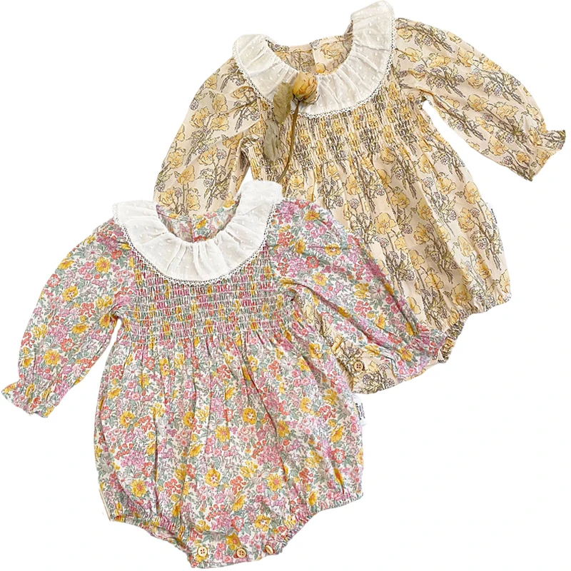 

0-3Yrs Infant Baby Rompers Autumn Baby Girls Long Sleeve Floral Clothes Rompers Princess Cotton Spring Baby Girls Rompers Ruffle