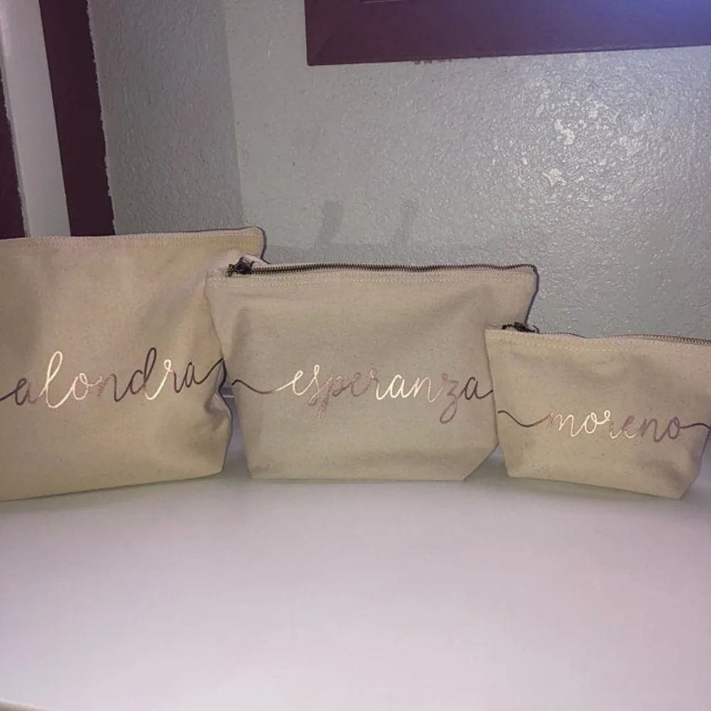 Персонализированная темно-синяя Золотая монограмма макияж сумки невесты холст с