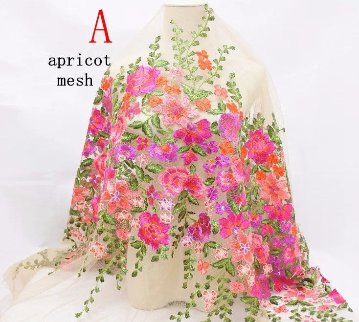 A style apricot mesh Lasui красивые 1 ярд Красочный Цветочная вышивка ткани шириной 150 см из дышащего материала для изготовления своими руками самодельное accessroies платье Q012 - Цвет: A style apricot mesh