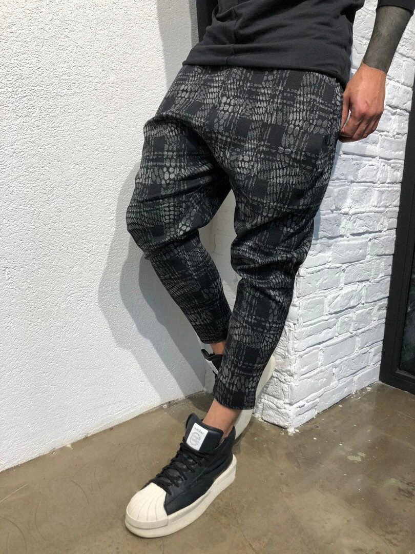 2019 мужские уличные клетчатые брюки для бега повседневные Прямые шаровары в стиле