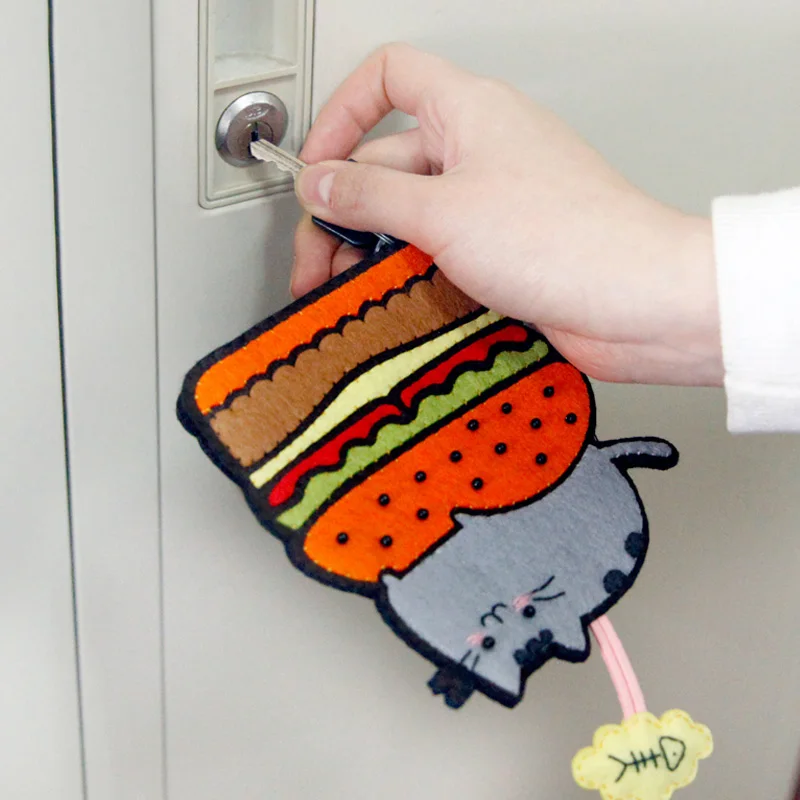 Интересный фетровый тканевый чехол для ключей в виде кошки женские чехлы ручной