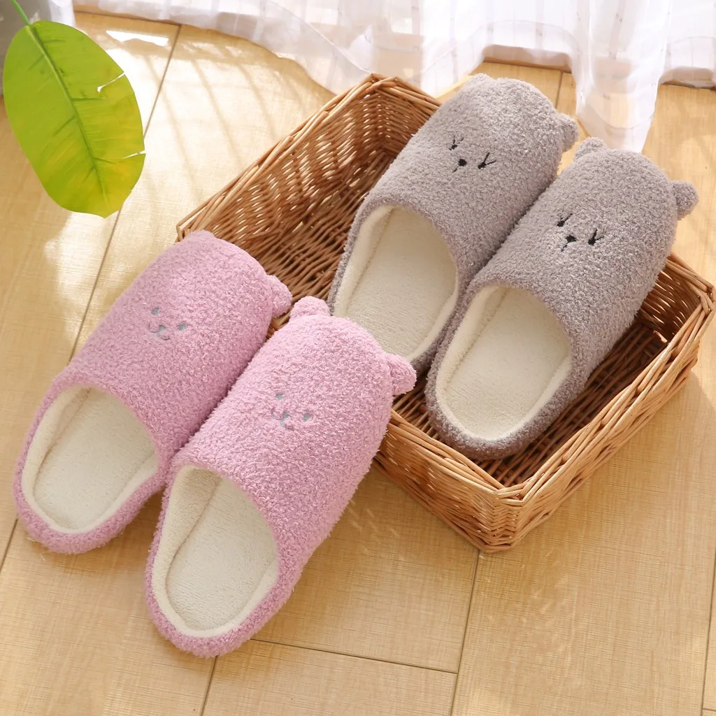 Женские домашние тапочки Нескользящие повседневные с медведем зимние женские
