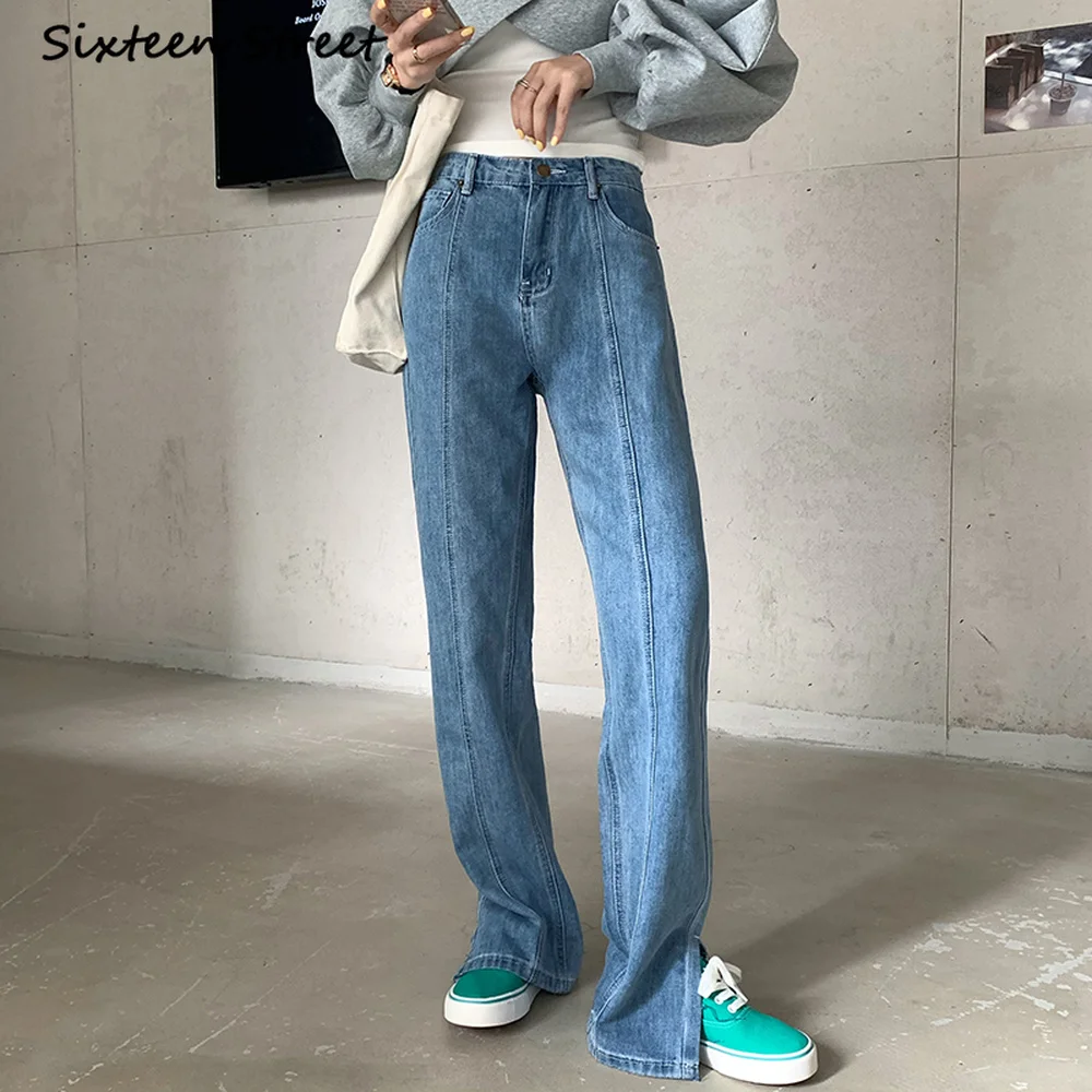 

Y2k Denim Pants Aesthetic Flared Jeans Straight Chic Split Wide Leg Pants Spring 2021 New High Waisted Mopping Korean Fashion