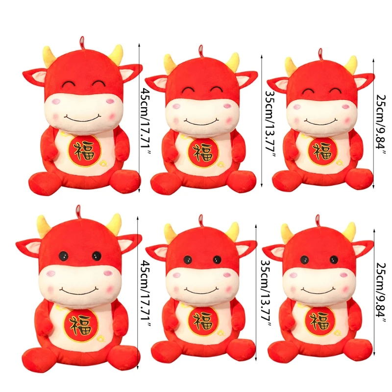 

Chinese New Year Animal Plush Red Cattle Doll Cow Lucky Doll Stuffed Animal Plush Cow Doll for 2021 Ox Chinese New Year