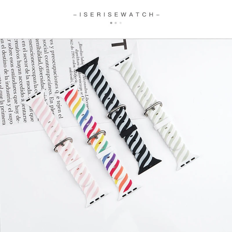 

For Apple watch se 6 5 38mm 42mm 40mm 44mm soft silicone strap creative rainbow strap Iwatch series 4 3 2 Strap