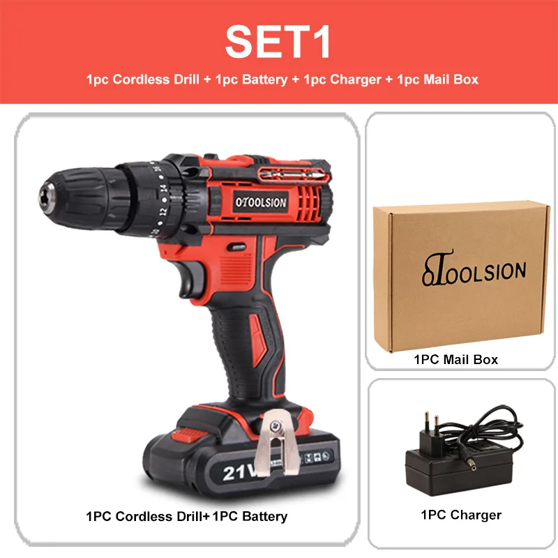 SET1 (1pc battery) 21 в 1800 об/мин ударная отвертка электрическая отвертка инструменты беспроводной молоток ударное воздействие отвертка с сверлами - Цвет: SET1 (1pc battery)