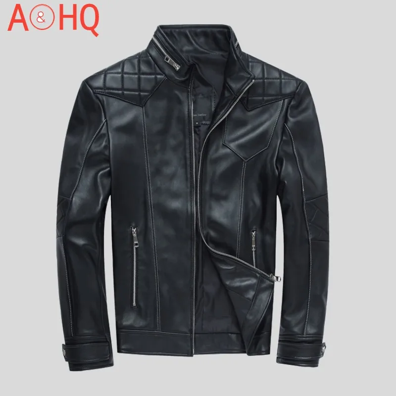 

New Autumn Sheepskin Motorcycle Leather Jacket Male Slim Stand Collar Real Leather Jacket Men Quality Genuine Leather Biker Coat