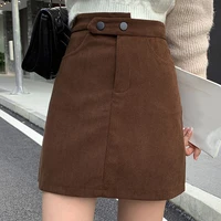 women casual mini skirt ladies winter fashion korean japan harajuku high waist a line solid button skirts slim office streetwear