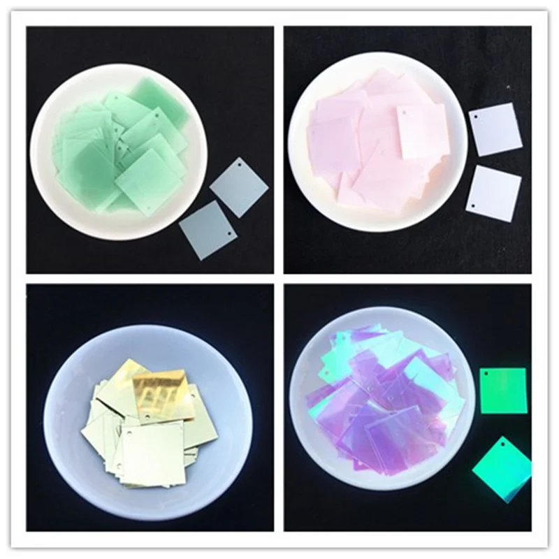 

100pcs/Lot 20mm Square Sequins PVC Flat Loose Paillettes For DIY Wedding Women Garments Sewing Lentejuelas Accessories 1 Hole