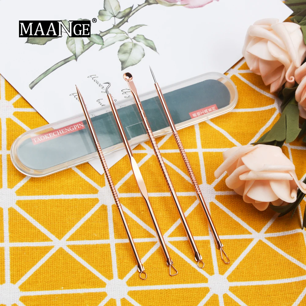 MAANGE 4 шт./компл. Нержавеющая сталь Черноголовых Удаления Комплект акне инструмент для удаления прыщей экстрактор для удаления иглы пинцеты уход за кожей лица Уход за кожей