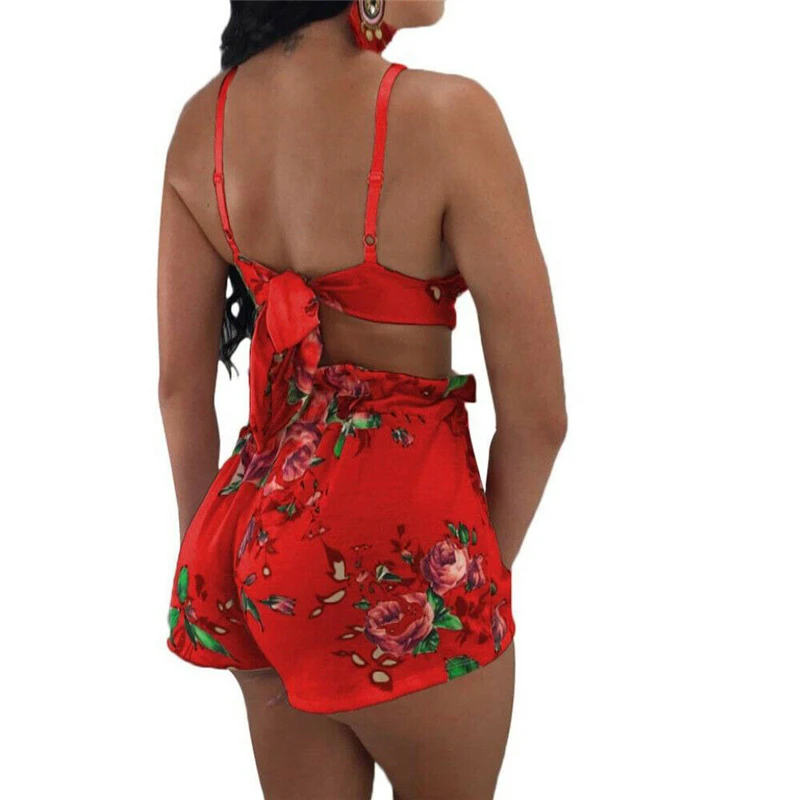 

Sexy Women Floral 2Pcs Set Bodycon Lacing Tank Crop Top Bralette Ruffle Loose Shorts Lady Chic Beach Club Suits Summer Clothes