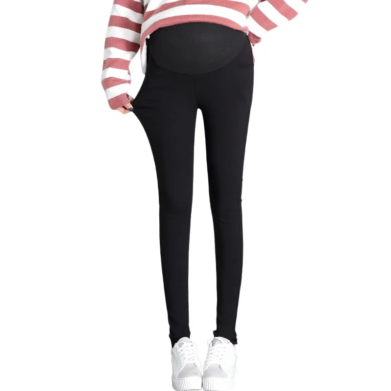 Зимние брюки для беременных из смеси хлопка золотые бархатные черные плотные