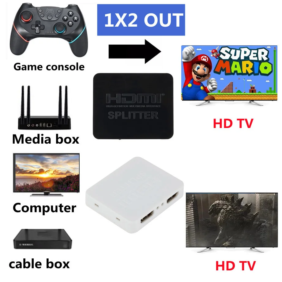 Hdmi сплиттер 1 в 2 выхода 1080p 4K 1x2 3D усилитель сигнала мощности HDMI аналогичный Xbox PS3 |