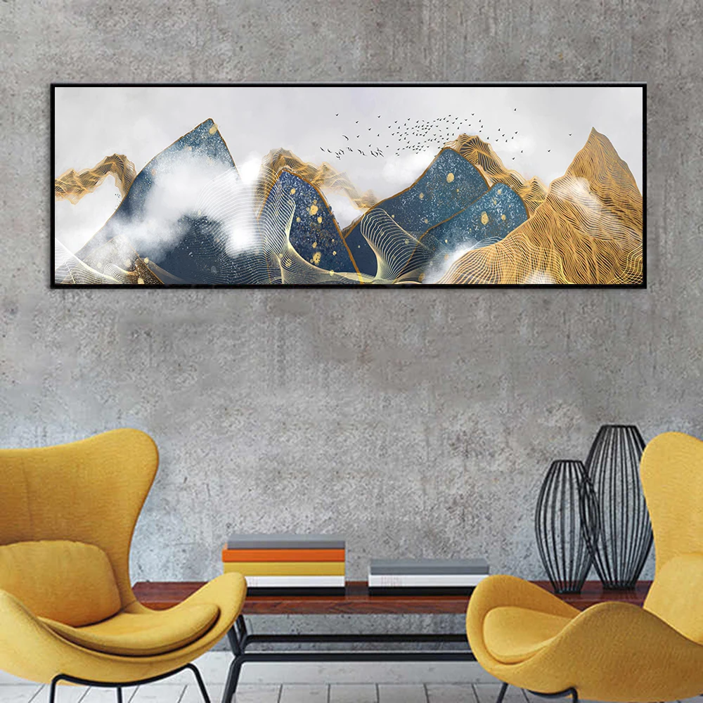 

New Chinese Style Mountains And Rivers Scenery Cloud Bird Canvas painting Posters And Prints For Living Room Home Decor Unframed