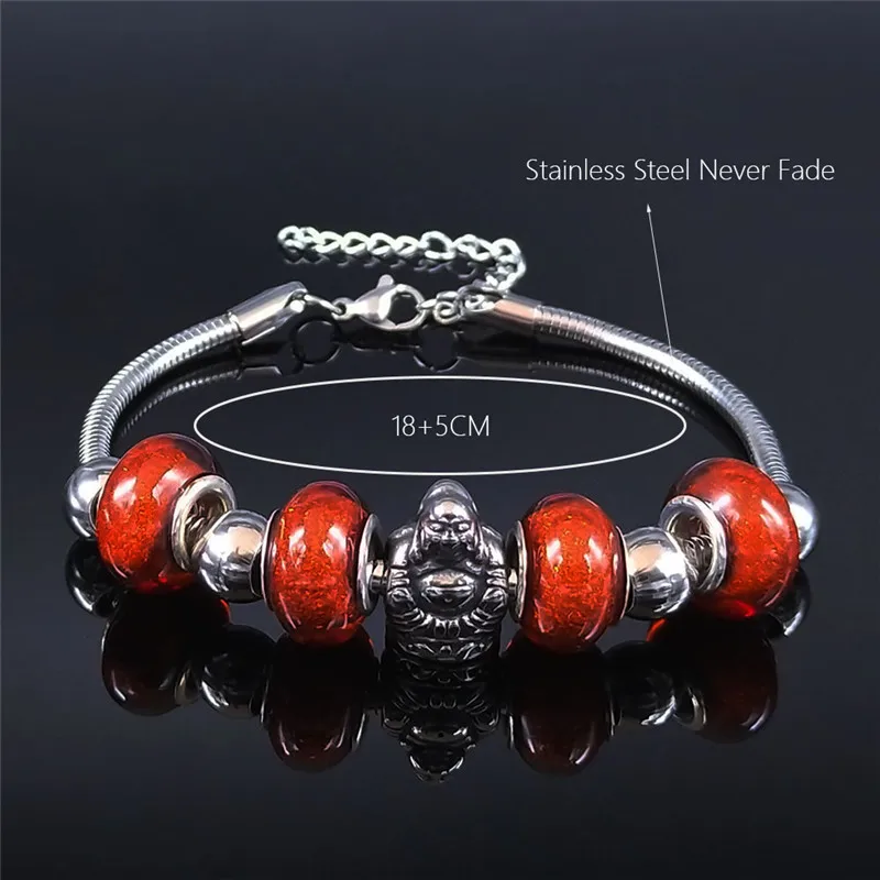 

Religion Buddhism Buddha Bead Stainless Steel Bracelet Silver Color Bracelets Jewelry pulseira femininapulseira feminina BXS01