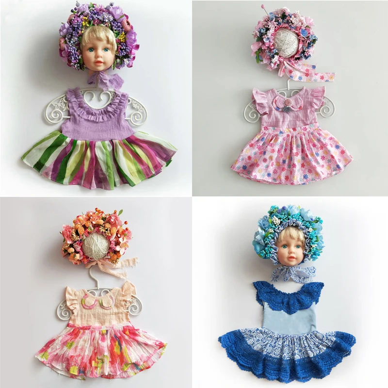 Baby Souvenir Pictures Clothing Flower Headwear + Dress 2pcs Sets Infant Girl Photography Outfits Studio Photo Props Costumes