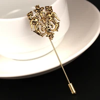 retro double lion shield badge brooch original metal suit shirt collar lapel pin long needle men accessories jewelry luxury gift