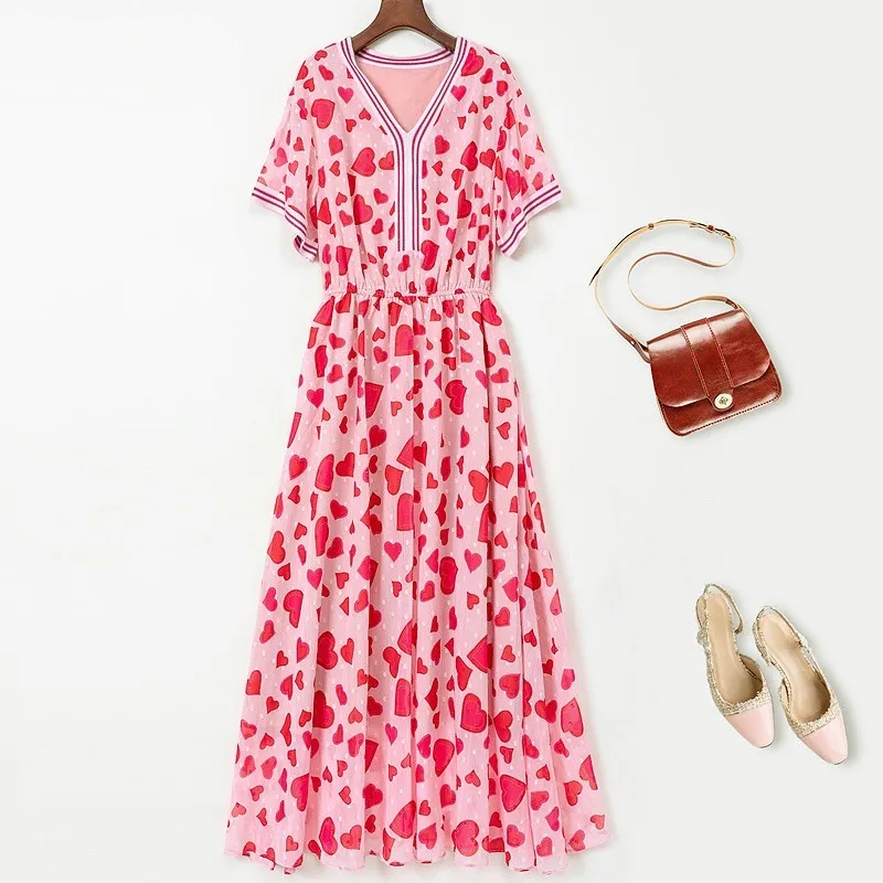 

Женское шифоновое платье с коротким рукавом WTIANYUW, розовое офисное платье в Корейском стиле с V-образным вырезом и принтом, Новинка лета 2021