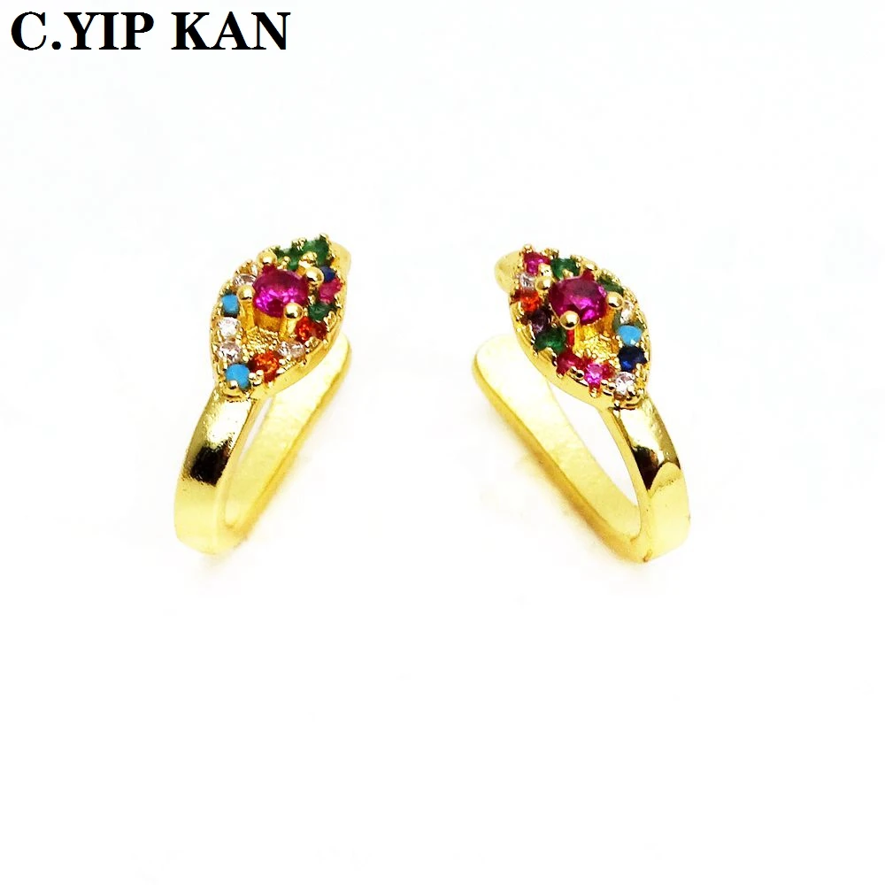 

C.YIP KANFashion U-shaped gold-plated ear clip copper micro inlay color zircon shiny eyes earring ear bone clip
