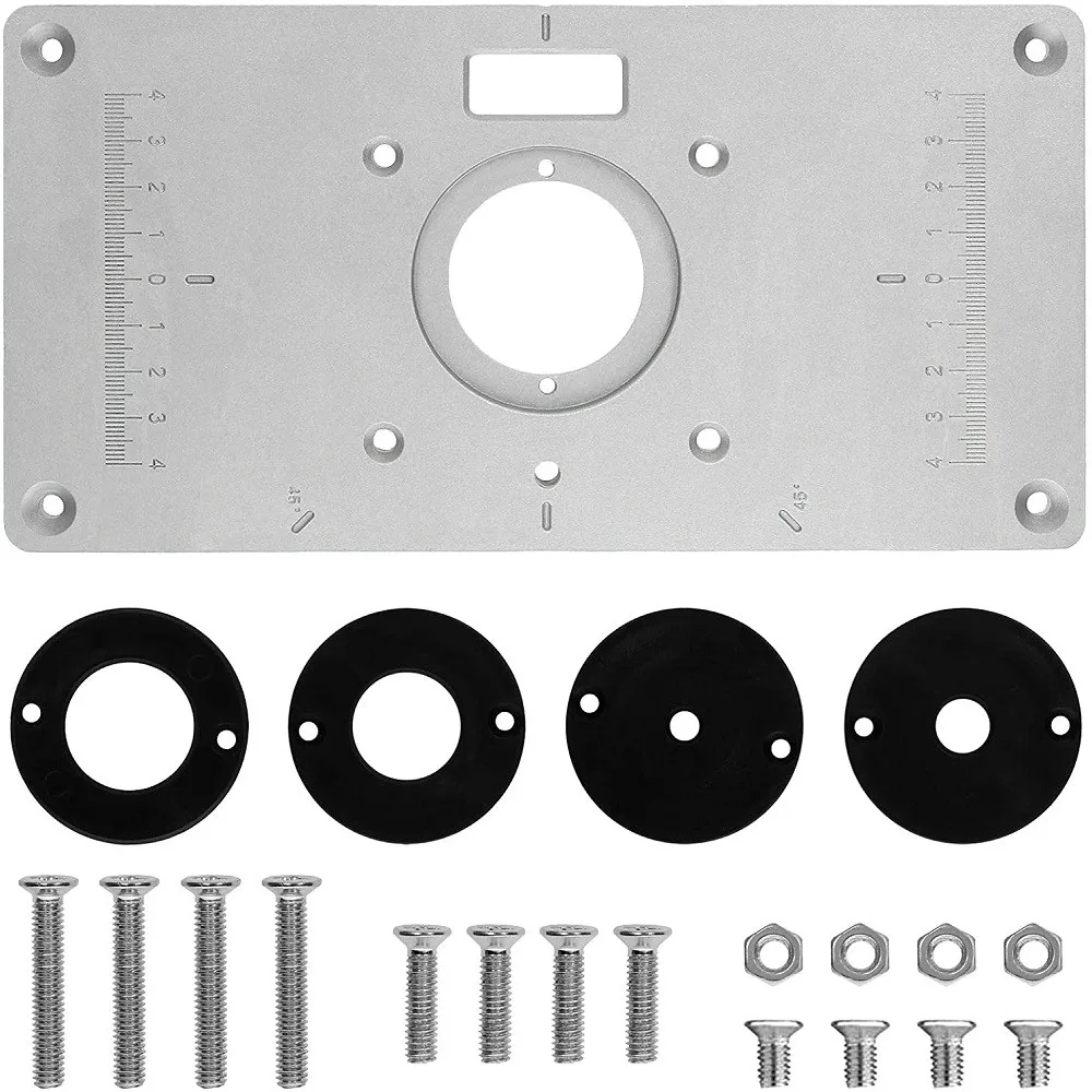 

Trimmer Bench Router Table Insert Plate W/ Rings Screws Set Aluminum For Woodworking Bench Tools Accessories