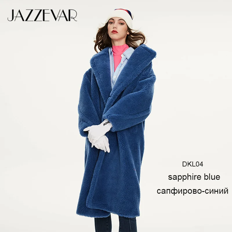 JAZZEVAR Зима пальто с мехом новая высокая мода женская плюшевый мишка икона парка X-Long негабаритное пальто толстая теплая верхняя одежда свободная одежда - Цвет: Sapphire blue DKL04