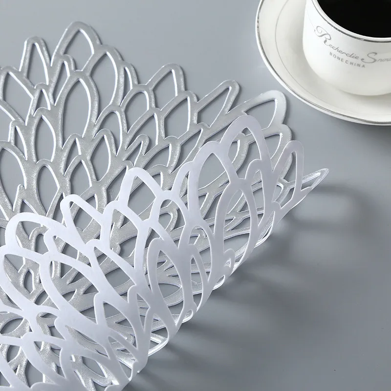 

Hollow Out Bronzing Placemat PVC Anti-scalding Hibiscus Geometric Pattern Tea Cup Insulation Cup Insulation Decorative Mats Pads
