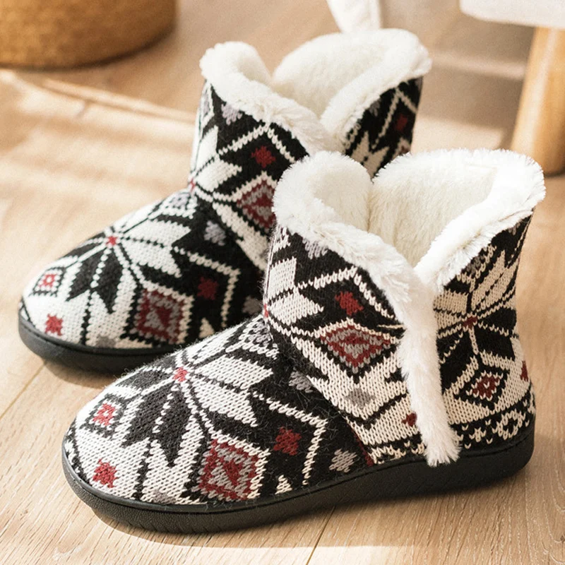 

Winter slippers women Plush Warm Home slippers Flock Geo Pattern Soft slippers Indoor Floor Non slip House Slippers 2021 New