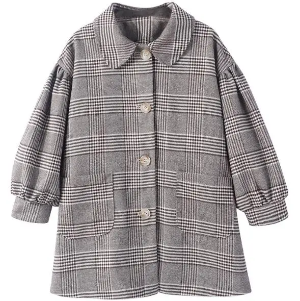 

Cultiseed Big Girls Autumn Winter Vintage Plaid Woolen Outerwear Coats Children Girls Single Breasted Long Sleeve Jacket Coats