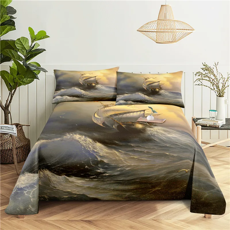 

Navigation 0.9/1.2/1.5/1.8/2.0m Digital Printing Polyester Bed Flat Sheet With Pillowcase Print Bedding Set