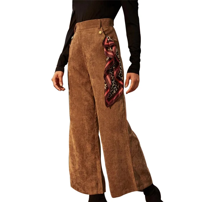 Для женщин брюки с широкими штанинами высокой талией в складку свободного кроя