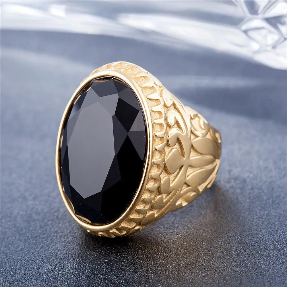

Wholesale Oval Zircon Jewelry Rings Gold Color Titanium Steel Ring Casting Wedding Rings For Man And Women Gifts Free Shippin